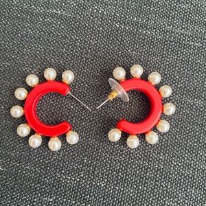 Lele Sadoughi red with pearls earrings.